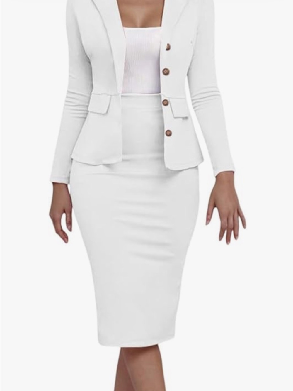High-Waist White Pencil Skirtand suit jacket- Sleek Professional Fit